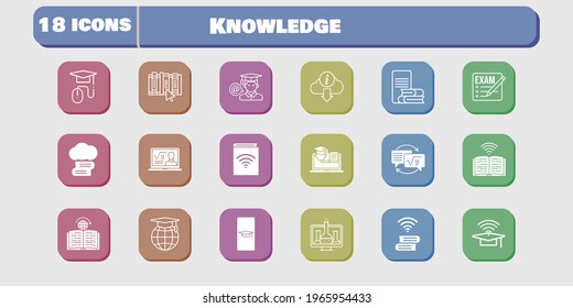 knowledge icon set. included chemistry, audiobook, homework, book, learning, training, student-smartphone, exam, cloud library icons on white background. linear, filled styles.