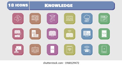 knowledge icon set. included chemistry, audiobook, homework, book, student-smartphone, cloud library, exam, professor, ebook icons on white background. linear, filled styles.