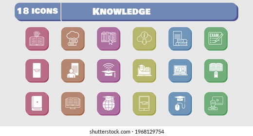 knowledge icon set. included study, book, learning, training, cloud library, exam, student-smartphone, professor, ebook icons on white background. linear, filled styles.