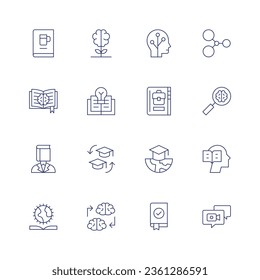 Knowledge icon set. Thin line icon. Editable stroke. Containing beers, growing knowledge, ict, mind map, book, idea, job, search, bookworm, knowledge, read, geography, knowledge transfer, learning.