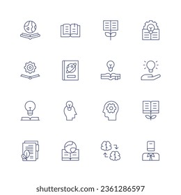 Knowledge icon set. Thin line icon. Editable stroke. Containing world book day, book, growth, idea, knowledge, creative, ecology, geography, knowledge transfer, legal.