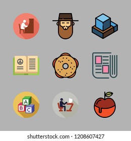 knowledge icon set. vector set about abc, hebrew, open book and ebook icons set.