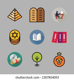 knowledge icon set. vector set about open book, studying, hebrew and diploma icons set.