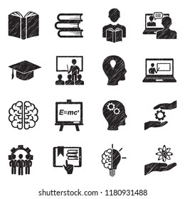Knowledge Icons. Black Scribble Design. Vector Illustration.