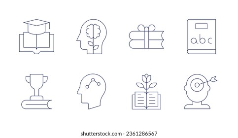 Knowledge icons. editable stroke. Containing knowledge, learn, dictionary, goal, mind, strategy, books, educative book.