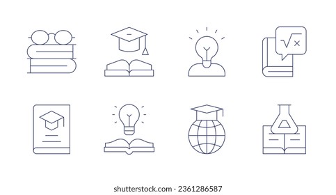 Knowledge icons. editable stroke. Containing guru, intellect, graduation, idea, maths, science, book, reading.