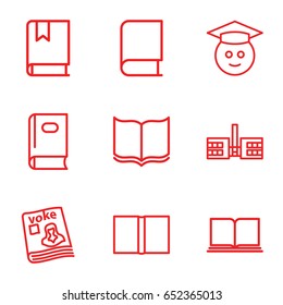 Knowledge icons set. set of 9 knowledge outline icons such as book, magazine, graduate emoji