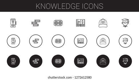 knowledge icons set. Collection of knowledge with book, vision, science book, cap, graduate. Editable and scalable knowledge icons.