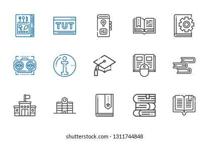 knowledge icons set. Collection of knowledge with book, books, university, school, graduation, info, vision, open book, tutorial. Editable and scalable knowledge icons.