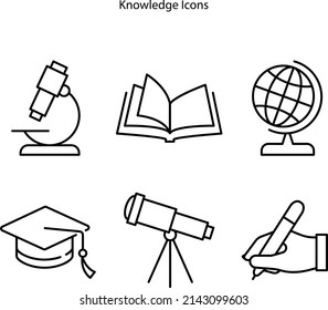 knowledge icons set isolated on white background from education collection. knowledge icon thin line outline linear knowledge symbol for logo, web, app, UI. knowledge icon simple sign.