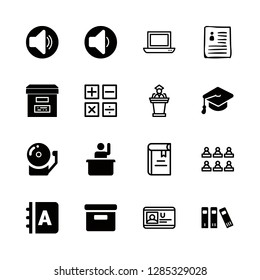 knowledge icons set with mathematical symbols, graduation speech and student laptop vector set