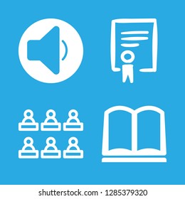 knowledge icons set with speaker, diploma and opened book vector set