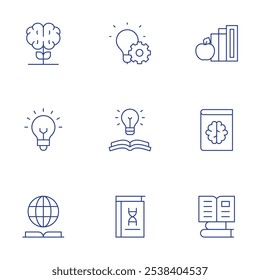 Knowledge icons set. Thin Line style, editable stroke. growth, idea, knowledge, apple, book, books.