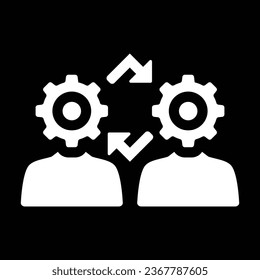 Knowledge or ideas sharing between two people head, transferring knowledge, team work concept