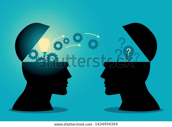 Knowledge or ideas\
sharing between two people head, transferring knowledge,\
innovation, brain storming\
concept