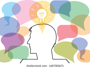 Knowledge Or Ideas Sharing, Transferring Knowledge, Innovation, Brain Storming Concept. Vector Abstract Communication. Concept Flat Design Illustration. EPS 10