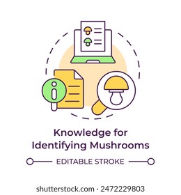 Knowledge for identifying mushrooms multi color concept icon. Mushroom management and regulation. Round shape line illustration. Abstract idea. Graphic design. Easy to use in article