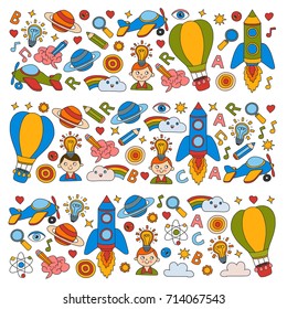 Knowledge Imagination Fantasy Kids drawing style Creative education concept Kindergarten School Pre-school Nurcery