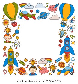 Knowledge Imagination Fantasy Kids drawing style Creative education concept Kindergarten School Pre-school Nurcery