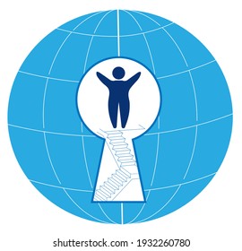 Knowledge and information search, education for all, key to the whole world, global knowledge. Icon logo, banner.