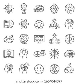 Knowledge, Intellect, iq, icon set. Logic, understanding, learning, linear icons. brainstorm, inventing ideas. Line with editable stroke