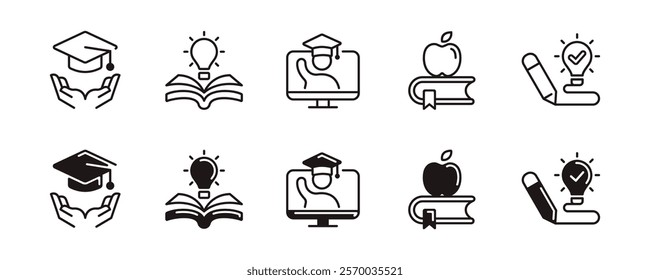 knowledge intelligent cognition icon line set education learning achievement success graduation signs vector outline illustration