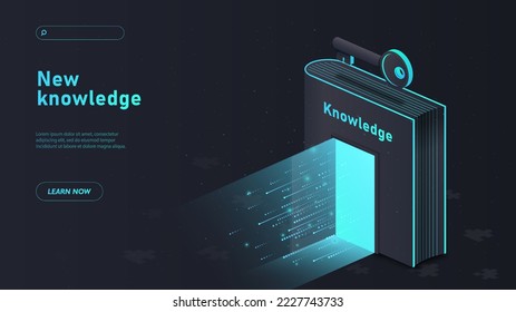 Knowledge key concept. Search for information on Internet, futuristic poster or banner for website. Modern technologies and digital world. Online storage. Cartoon isometric vector illustration