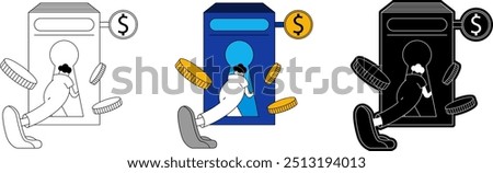 Knowledge as Key to Financial Success - Vector Illustration of Book with Keyhole and Person Walking In, Symbolizing Financial Growth and Wealth through Education, flat design, silhouette icon design