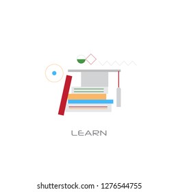 knowledge learning education concept graduation cap book stack line style isolated