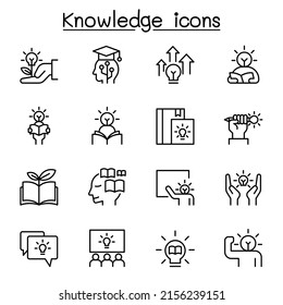 Knowledge, Learning and Study icon set in thin line style