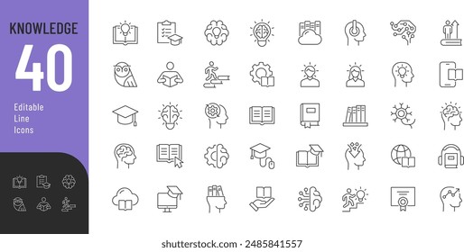 
Knowledge Line Editable Icons set. Vector illustration in modern thin line style of education related icons: cognition, books, mind, and more. Pictograms and infographics for mobile apps
