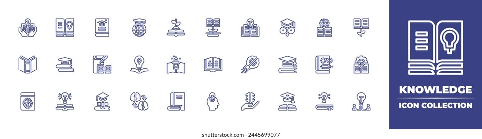 Knowledge line icon collection. Editable stroke. Vector illustration. Containing knowledge transfer, open book, graduation, creative, knowledge, book, intellect, history, education, growth, literature