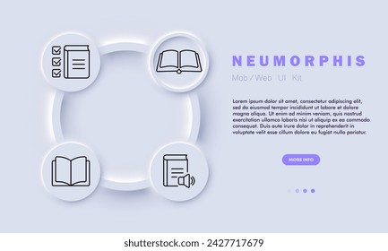 Knowledge line icon. Engaging, informative, detailed, audiobook, ticks, training. development, library. Neomorphism style. Vector line icon for business and advertising