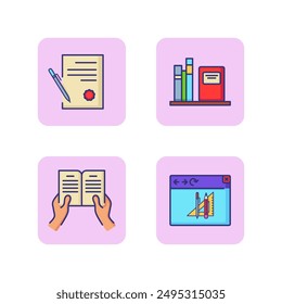 Knowledge line icon set. Books on shelf, online edication, certificate, reading. Education concept. Can be used for topics like studying, bookstore, learning