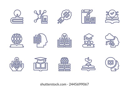 Knowledge line icon set. Editable stroke. Vector illustration. Containing science, idea, machine learning, knowledge, brain, history, geography, education, growth.