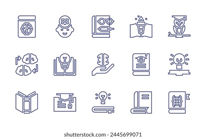 Knowledge line icon set. Editable stroke. Vector illustration. Containing book, knowledge, open book, knowledge transfer, college, wisdom, ideas, literature, study.