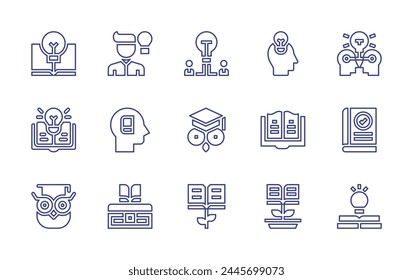 Knowledge line icon set. Editable stroke. Vector illustration. Containing knowledge, reading book, creative, book, light bulb.