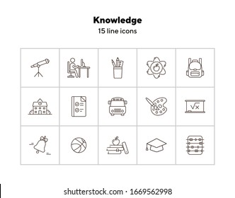 Knowledge line icon set. School, exam, intelligence. Education concept. Can be used for topics like studying, teaching, college