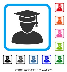 Knowledge Man icon. Flat grey pictogram symbol inside a light blue rounded rectangle. Black, gray, green, blue, red, orange color variants of Knowledge Man vector.