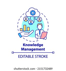 Knowledge Management Concept Icon. Business Intelligence Abstract Idea Thin Line Illustration. Maintaining Information. Isolated Outline Drawing. Editable Stroke. Arial, Myriad Pro-Bold Fonts Used