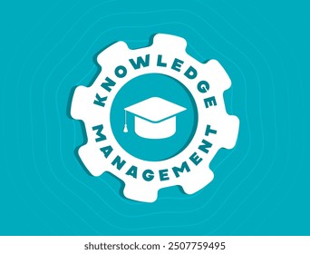 Knowledge Management illustration with data organization, information sharing, expertise, workflow databases, collaboration and documentation. Corporate training, business processes illustration