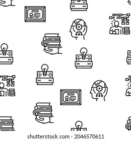 Knowledge And Mind Intelligence Vector Seamless Pattern Thin Line Illustration