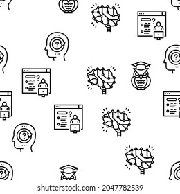 Knowledge And Mind Intelligence Vector Seamless Pattern Thin Line Illustration