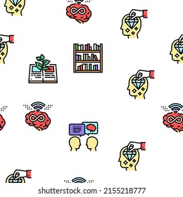 Knowledge And Mind Intelligence Vector Seamless Pattern Thin Line Illustration