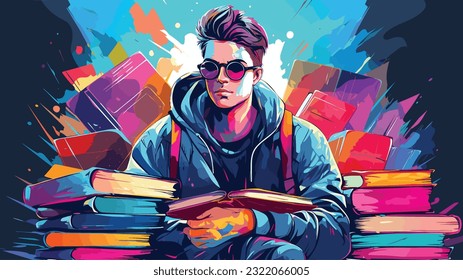Knowledge Oasis: University Student Surrounded by Books