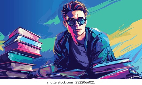 Knowledge Oasis: University Student Surrounded by Books