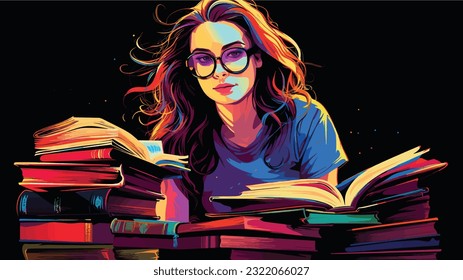 Knowledge Oasis: University Student Surrounded by Books