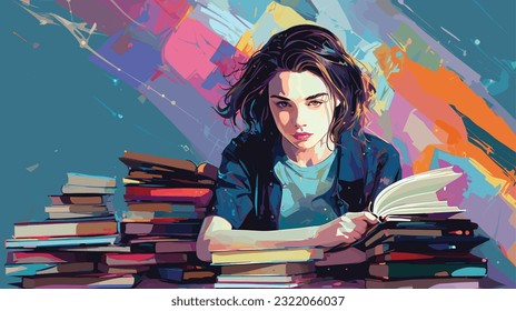 Knowledge Oasis: University Student Surrounded by Books
