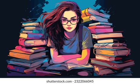 Knowledge Oasis: University Student Surrounded by Books