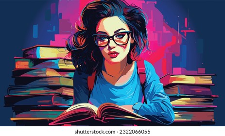 Knowledge Oasis: University Student Surrounded by Books
